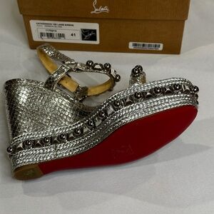 Christian Louboutin Sandals Size EU 41 CATACONICO 120 LAME SIRENE Silver Spikes